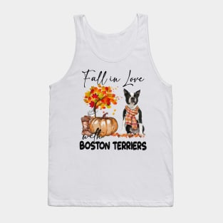 Fall In Love With Boston Terriers Fall Pumpkin Thanksgiving Tank Top